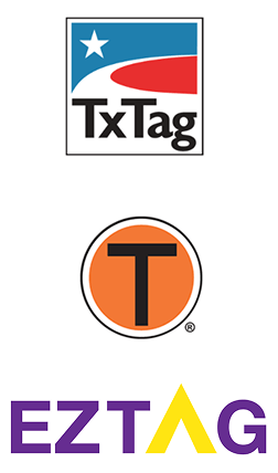 Texas Toll logos, TxTag, T, and EZTag